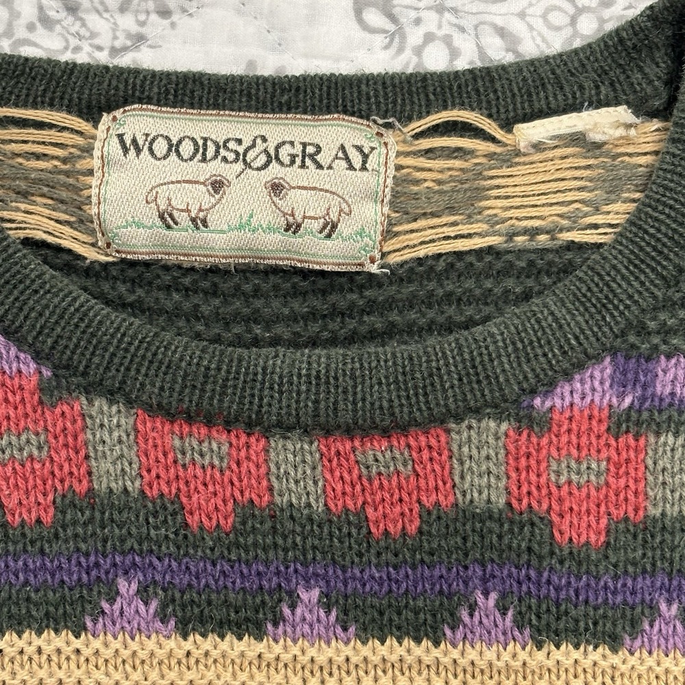 Vintage Woods‎ & Gray Fall Sweater 90s Retro Hygge Gorpcore Outdoor FLAW READ - Picture 2 of 8